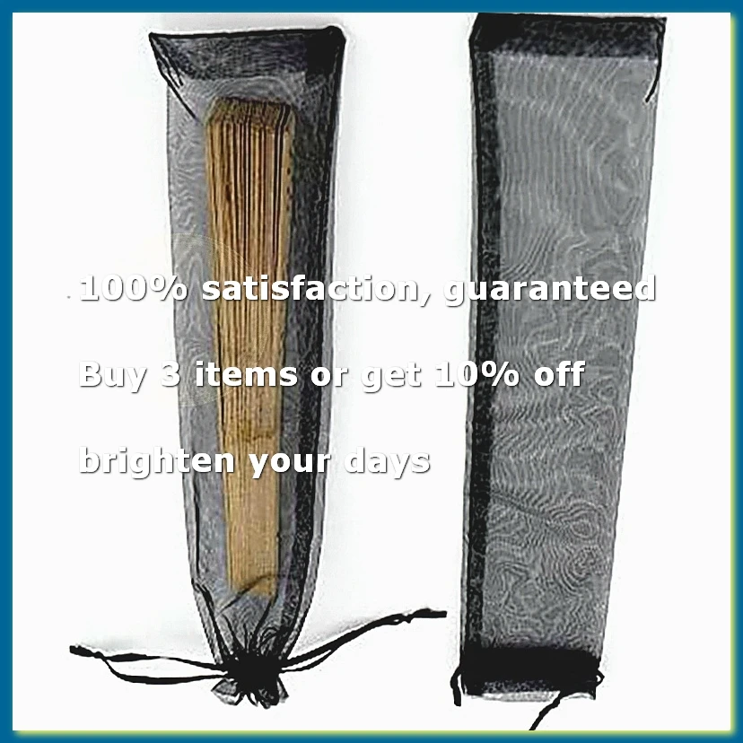 ●50Pcs Black Hand Fan Organza Bags 2 X 10 inch Sheer Halloween Drawstring Pouches Folding Fan Gift Bags-ABFB