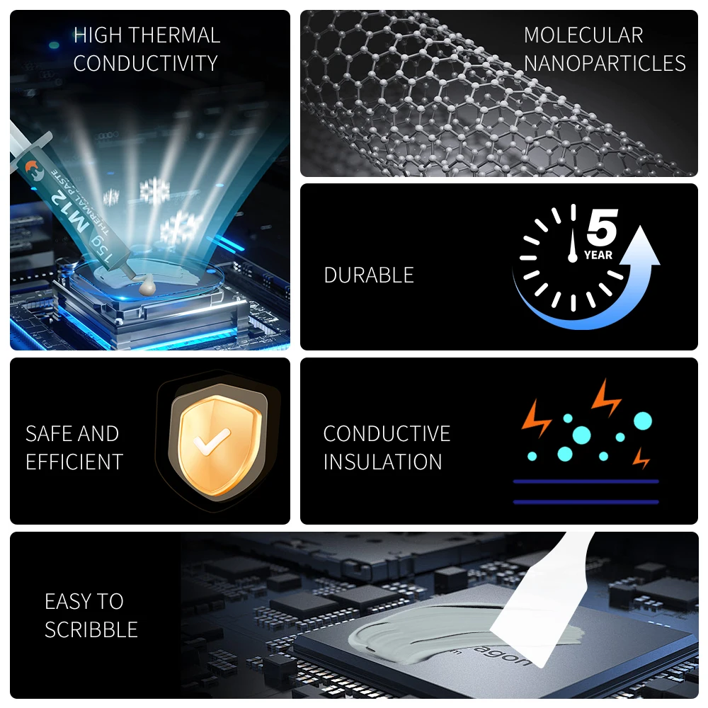 MJ-Graisse thermique à haute conductivité, 12.4W, 12.4 W/m-k, processeur Intel AMD PS5, pâte thermique de refroidissement du processeur