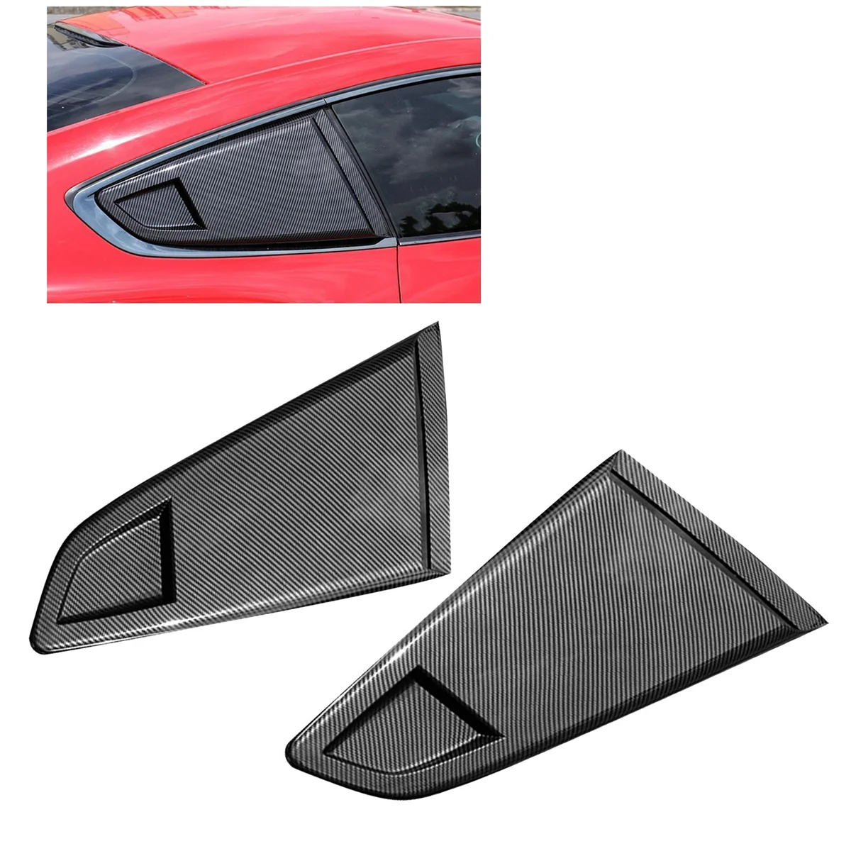 Carbon Fiber Look 1/4 Rear Side Vent Quarter Window Louver Shutter Cover Trim for 2015-2022 Ford