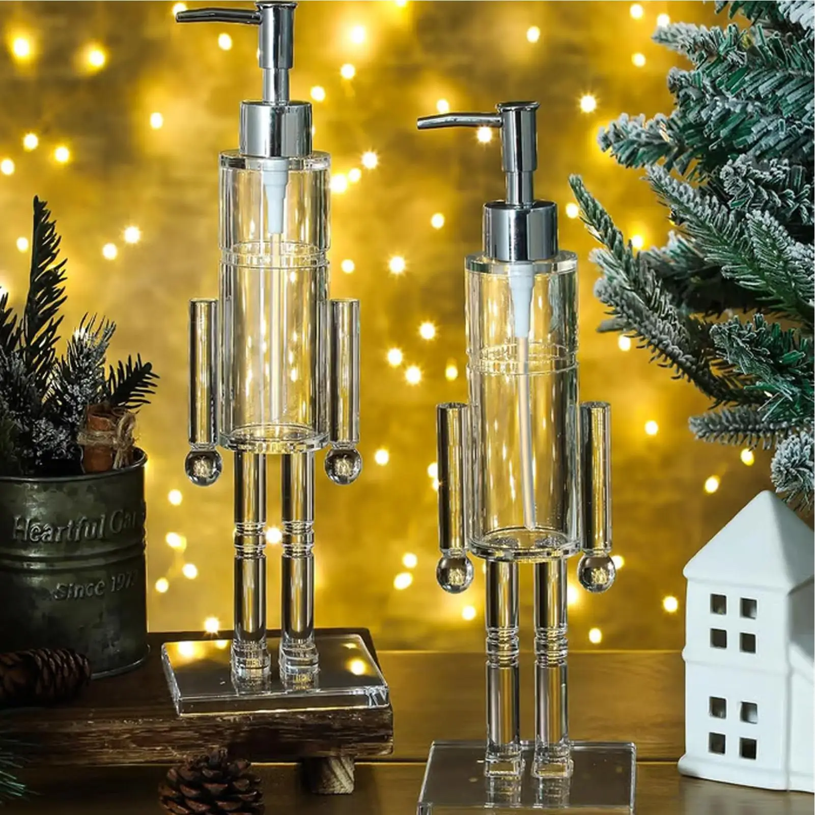 

Nutcracker Soap Dispenser Refillable Toner Pump Christmas Clear Shower Gel Bottle for Bathroom Kitchen Home Apartment Hotel