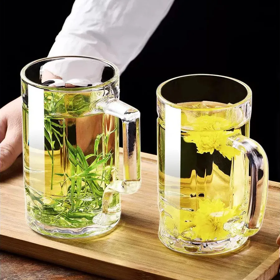 

Tempered Glass Cup with Handle for Drinking Tea Beer Resistant to Falling And High Temperatures Ideal for Home Use