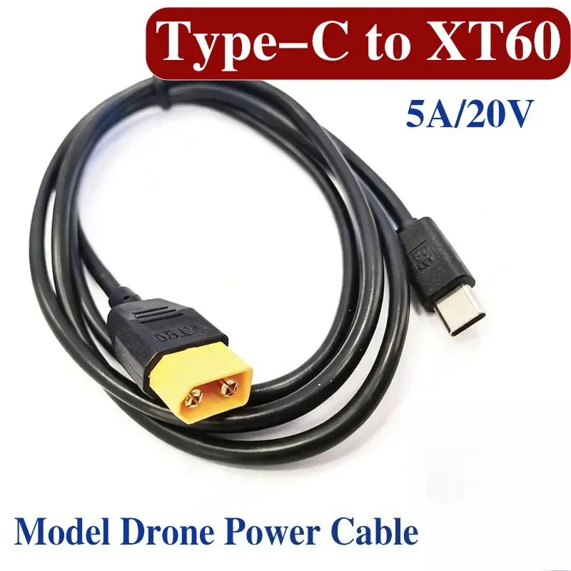 Type C to XT60 Male Connector Wire Model Drone Lithium Battery Fast Charging Cable 20V 5A High Current Connector 1 Meter PD100W