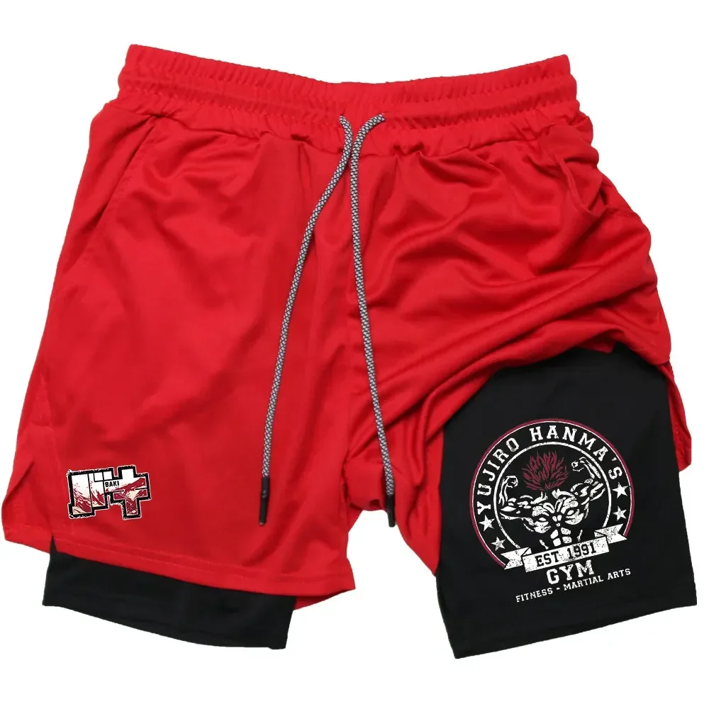 

2025Anime Baki 2-in-1 Gym Performance Short Mens Athletic Compression Shorts Quick Dry Stretch Workout Fitness Running Sportwear