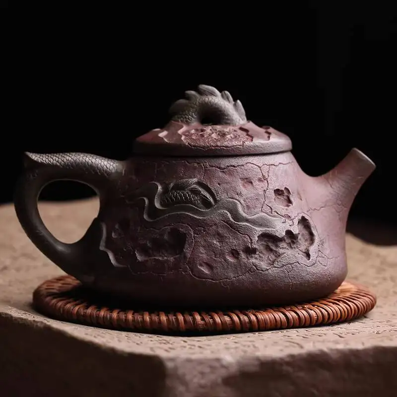 Yixing Original Mineral Purple Clay Auspicious Dragon Sone Ladle Po Pure Handmade Famous High Waer Wave Teapo Kung Fu Tea