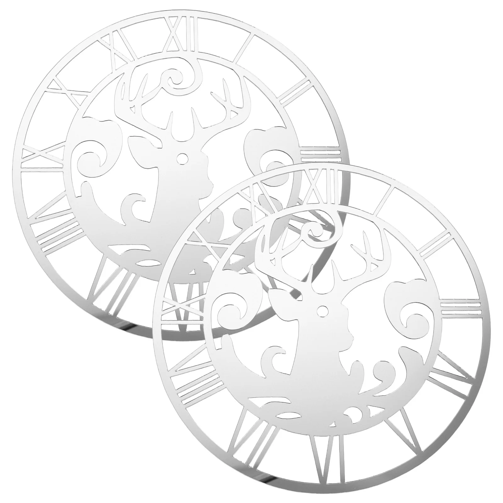 

2Pcs Acrylic Circle Mirror Sticker Deer Design Roman Numerals Silver Christmas Wall Decor for Living Room Bedroom