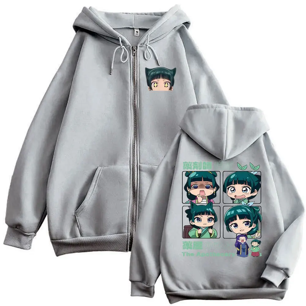 أنيمي يوميات الصيدلة Maomao قلنسوة بسحاب الرجال النساء عادية المتضخم زمم سترة الذكور الصوف القطن زمم البلوز