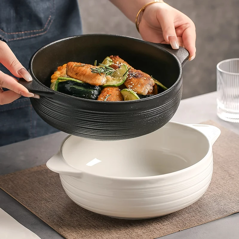 

Large Capaci Cerc Soup Bowl with Double Ears for Home Use Noodle Soup Bowl Porcelain Bowl for Serving Soup And Noodles