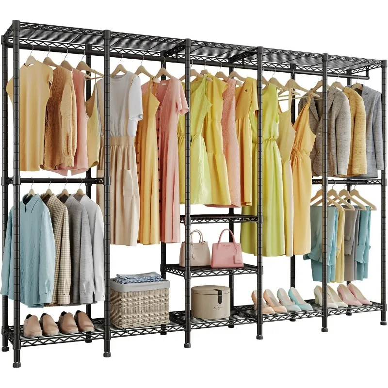 H5 Extra Large Wire Garment Rack, Heavy Duty Clothes Rack, Large Wardrobe Closet, Freestanding Closet Rack for Hanging Clothes,