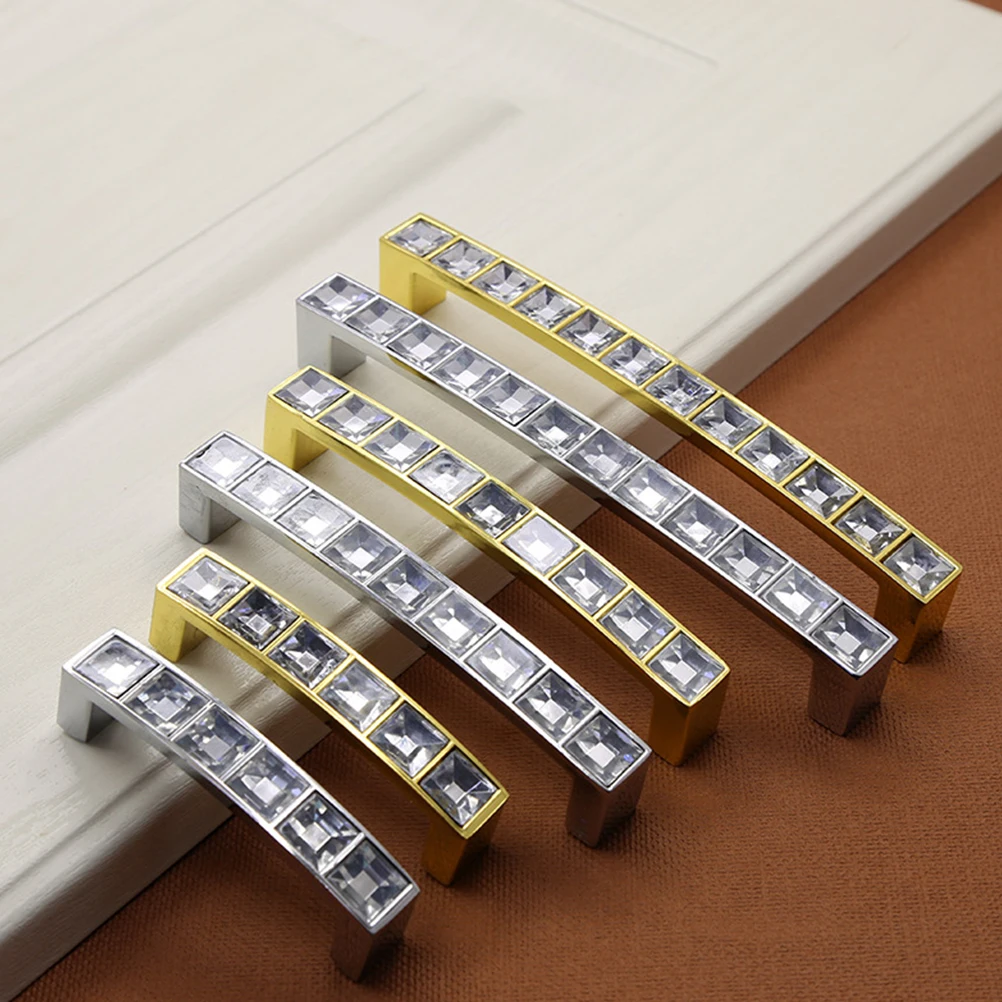 

Drawer Handles Zinc Alloy Crystal U Shape Golden Dresser Hardware Wardrobe Closet Door Knobs Cupboard Pulls