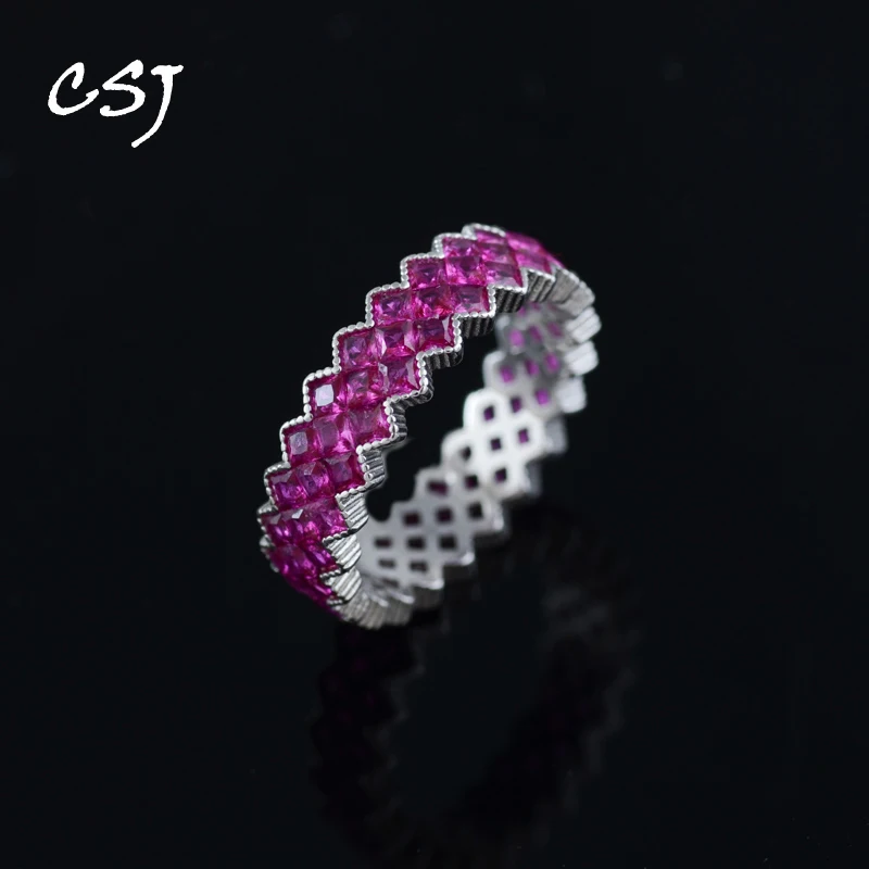 

CSJ Real 925 Silver Ring Sterling Created Ruby Spinel Gemstone Borderless Inlaid Jewelry for Women Birthday Party Trendy Gift