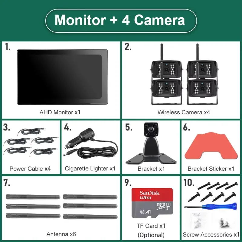 GreenYi 10 '' AHD Registratore DVR wireless digitale Telecamera di retromarcia con monitor WiFi per camion/rimorchio/autobus/camper/micros