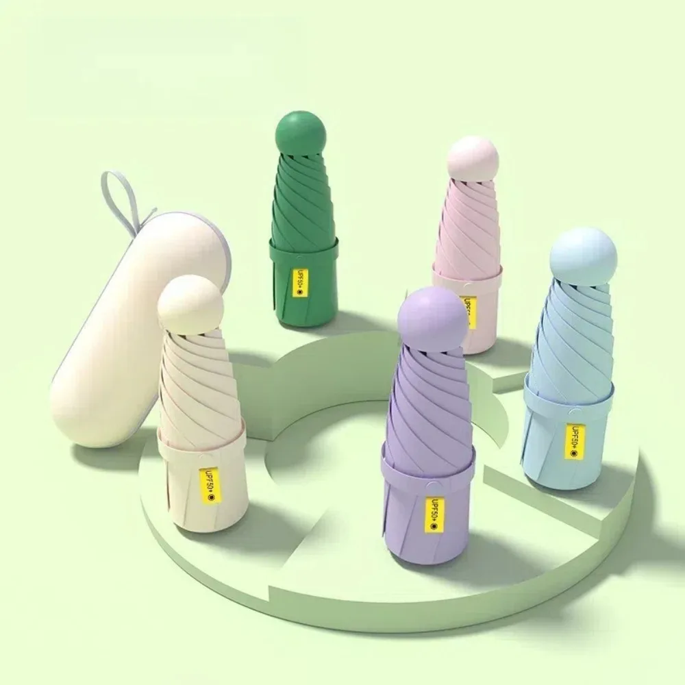 

Мини-капсульный складной зонт, виниловый зонт с коробкой, зонт от солнца и дождя, УФ-солнце, защита двойного назначения, дорожные аксессуары для улицы