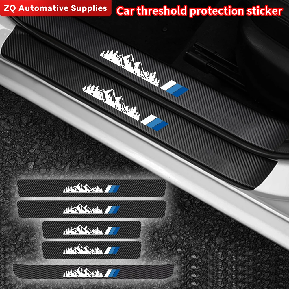 Car Stickers Forest Snow Mountain Style Car Door Sill Trunk Threshold Sticker Carbon Fibre For Ford F150 Dodge GWM Accessories