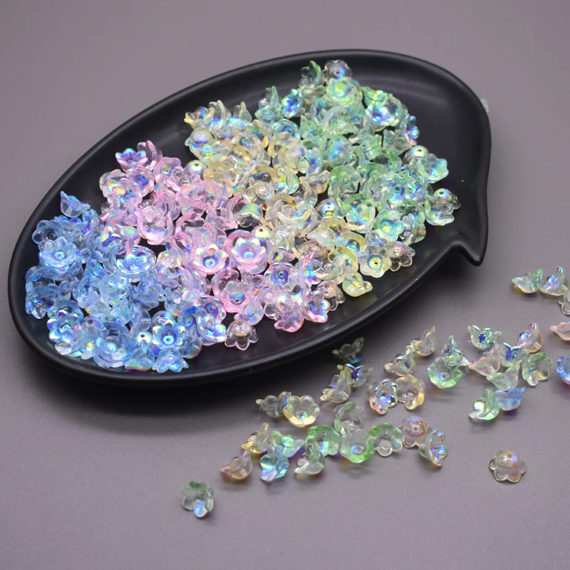 30 Stück AB Bunte Trompete Blume Lampwork Perlen Tschechische Kristallglasperlen für DIY Armbänder Halskette Kopfbedeckung Zubehör
