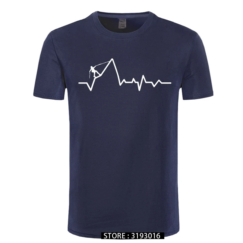 Men's Climbing Heartbeat T Shirt Men Casual Cotton Short Sleeve Cool Printed T-shirt Mountain Climbing Mans Tshirt Plain