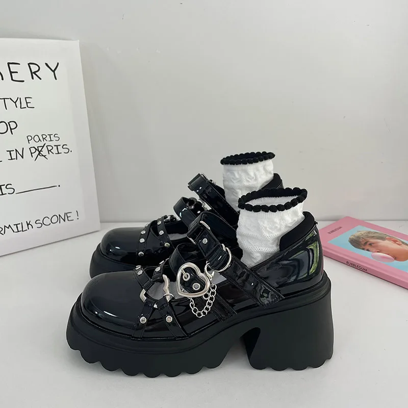 

Rock And Roll Spicy Girls High Heels Heighten Punk Dark Jk Uniforms Gothic Thick Sole Leather Shoes Lolita