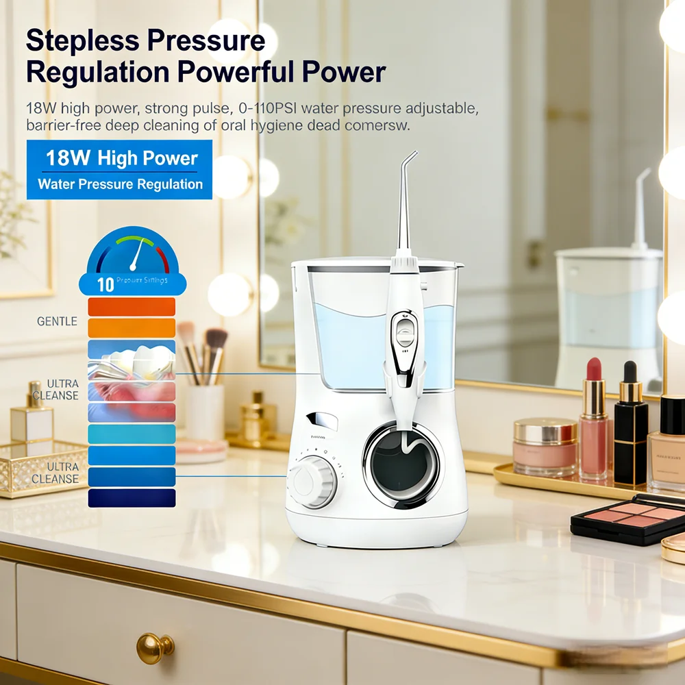 

10-Mode Electric Dental Cleaner 5 Nozzles Water Flosser Oral Irrigator Rechargeable for Whole Family Oral Care