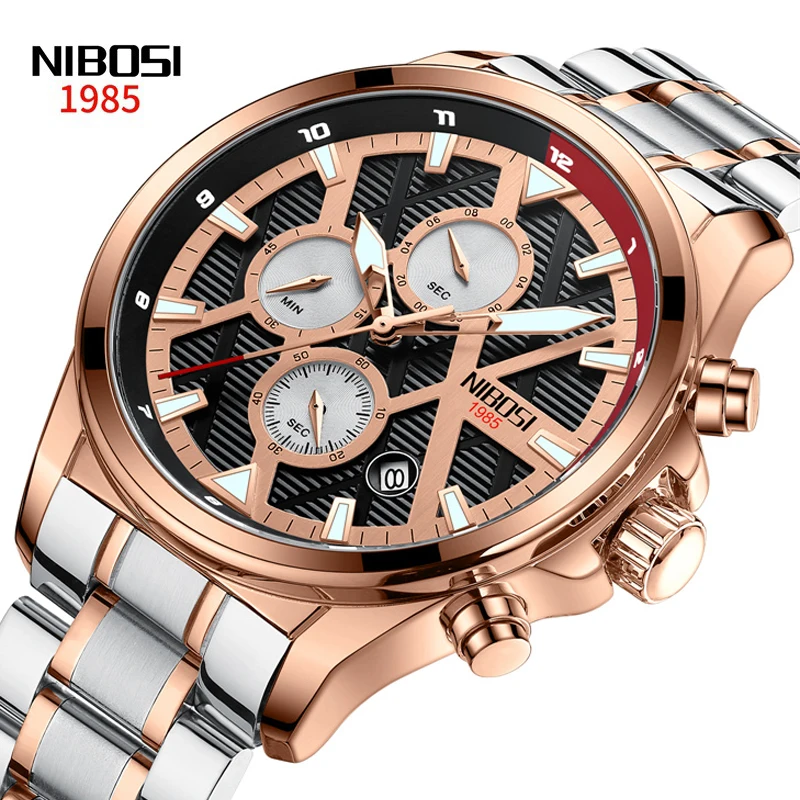 

NIBOSI Mens Watches Top Brand Luxury Chronograph Quartz Watch Men Military Stainless Steel Sport Wristwatches Relogio Masculino