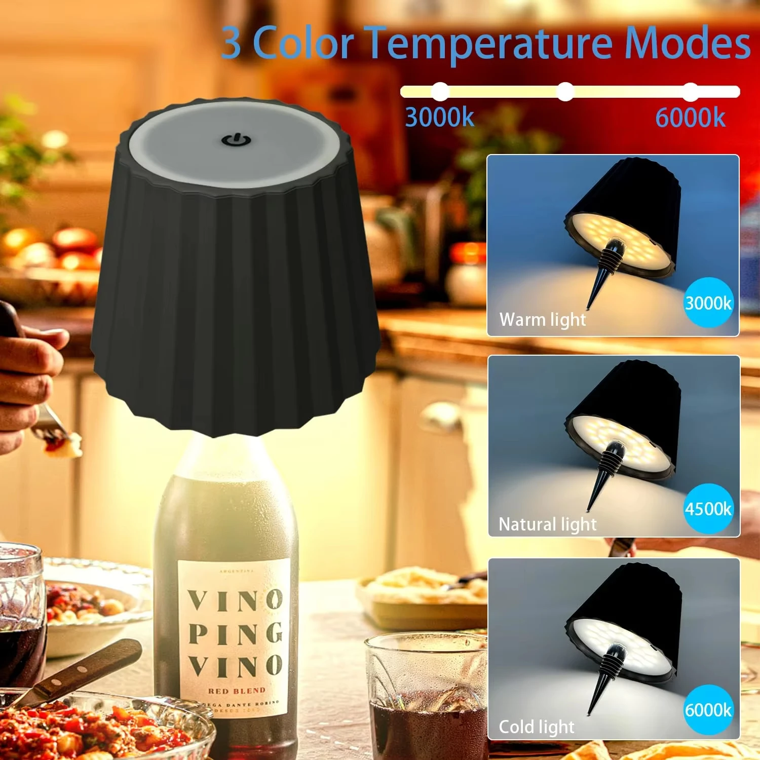Lampe de Table en bouteille à commande tactile sans fil, Rechargeable par USB, 3 couleurs, gradation continue, lampe de nuit pour Bar, bouteilles de vin, lampes de bureau