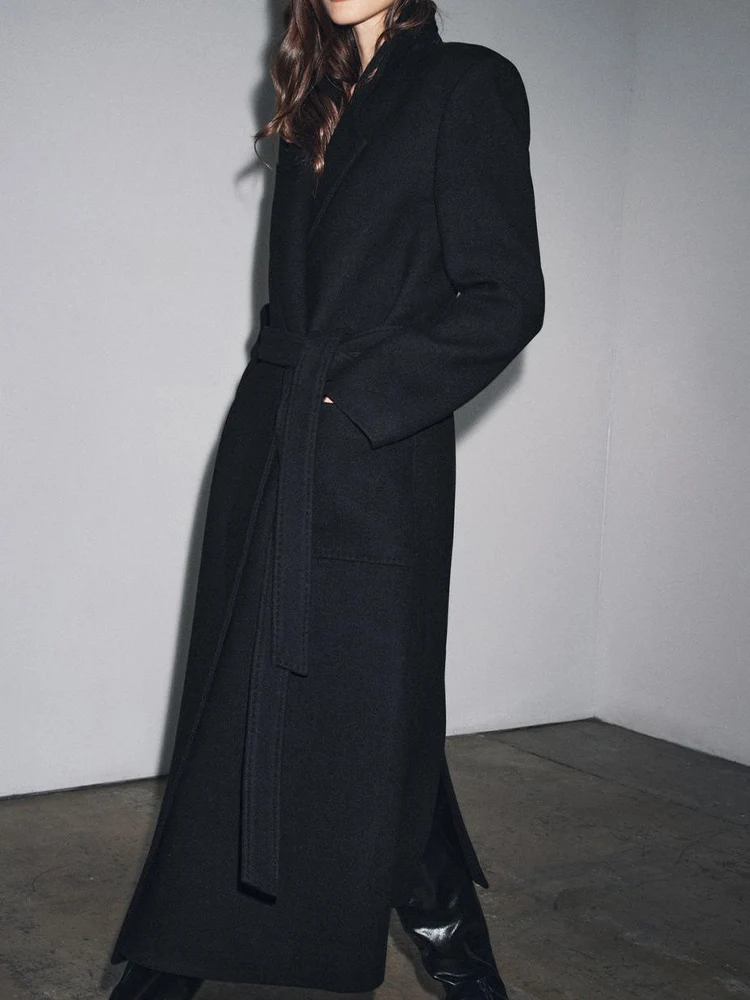 

European and American style autumn new fashion trend women's retro casual temperament simple blended belt coat jacket