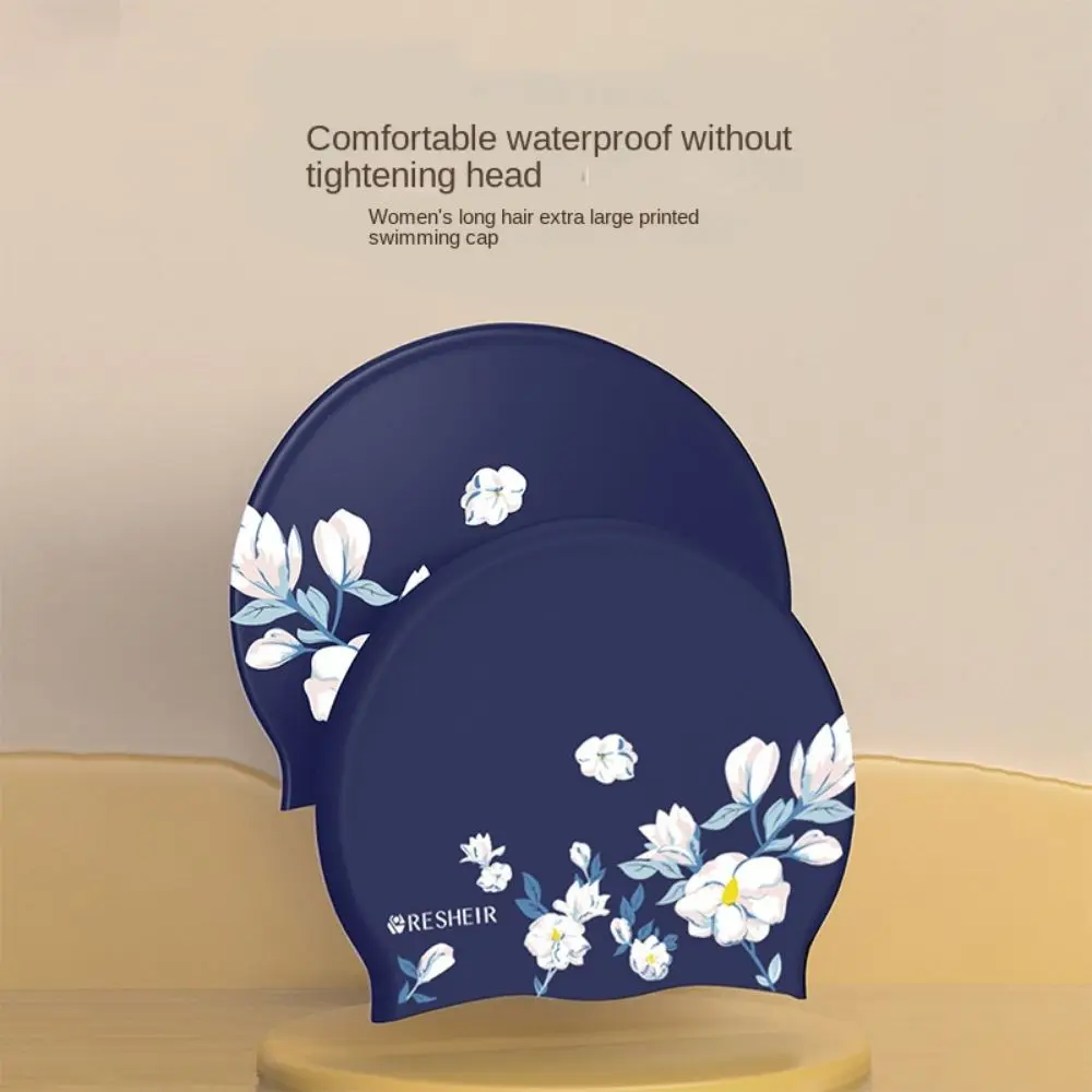 

Diving Cap Rose Flower Swimming Cap Long Hair Vintage Style Silicone Swimming Cap Elastic Breathable Swimming Hat Water Sports