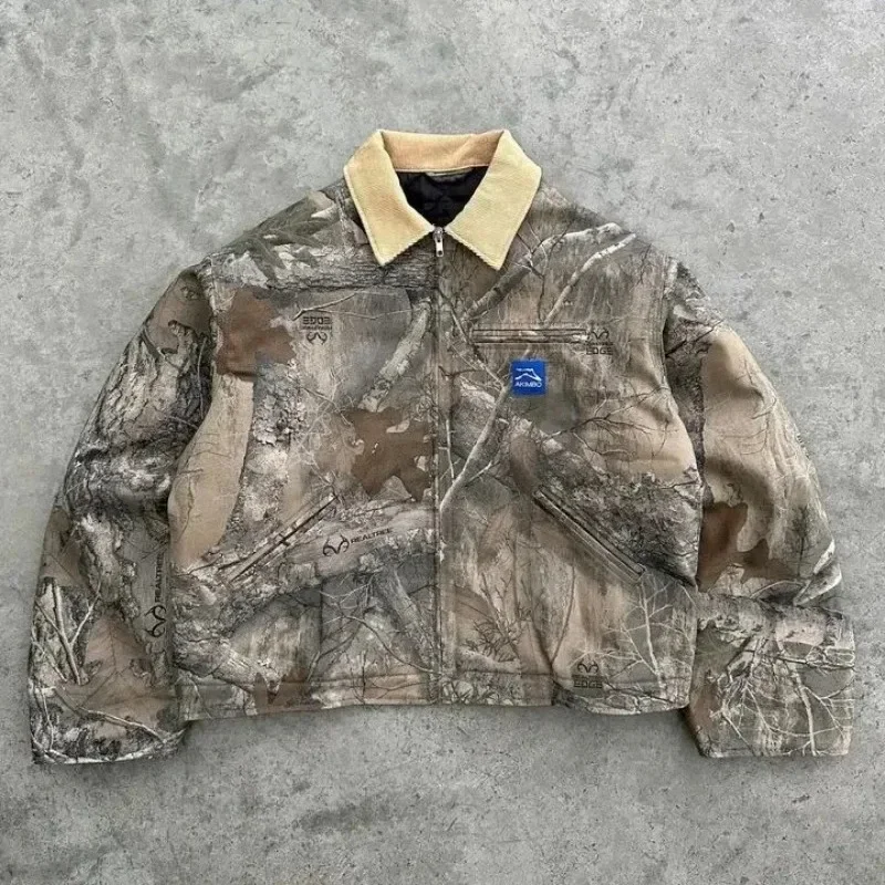 Y2K Vintage oversized Men Jacket Jacket Goth Hip Hop Harajuku Fashion Trend Sweatshirt Street wear camouflage zipper coat