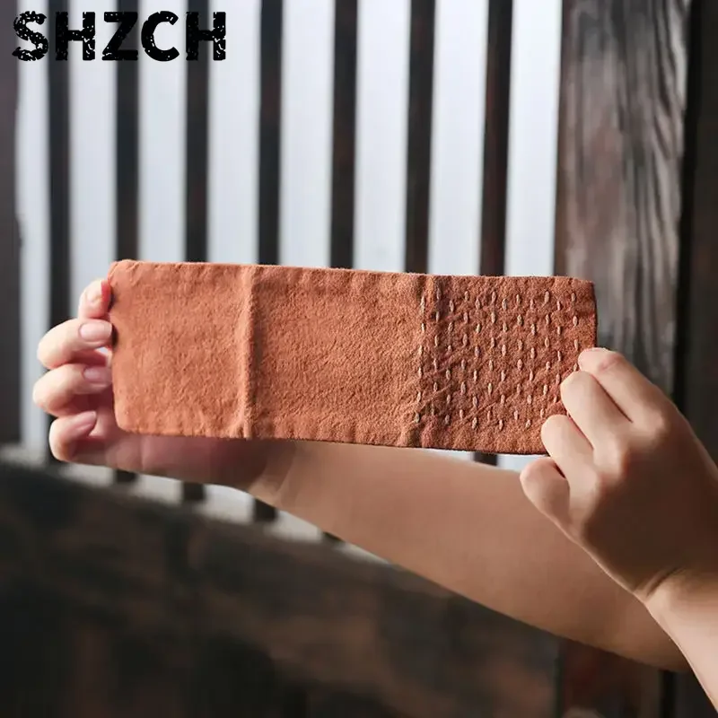 Japanese Style Hand Sewn Three Fold Water Absorbing Tea Towel Handmade Cotton Linen Tea Cloth Coaster Teapot Tea Towel ZF25