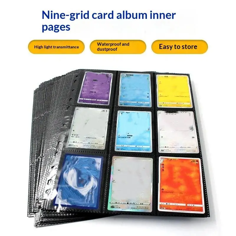 Side Load Trading Card Binder Pages 10 Pack Black 9 Pocket A4 Double Sided Acid Free for Game Card Organizer
