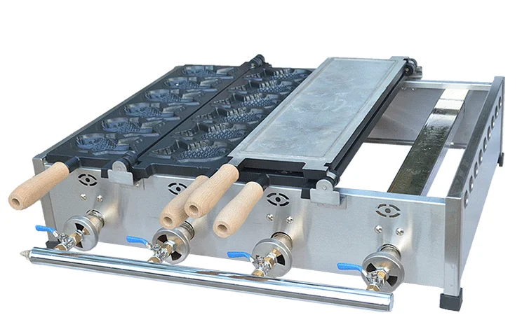 상업용 LPG 가스 타이야키 메이커 - 12팩 더블 플레이트 피쉬 와플 아이언 머신 |   상업용 등급, 빠른 가열, 12개/배치