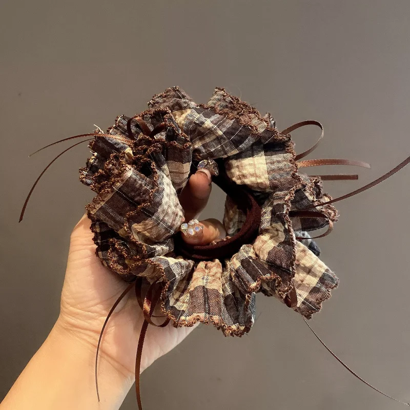

Lazy Style Melad Color Series Plaid Bowknot Scrunchie High-End Bun Low Ponytail Hair Tie