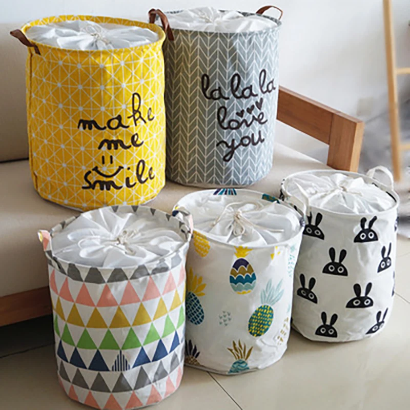 

Fabric bundle mouth closing Nordic household dirty clothes basket dirty clothes basket toy sundries storage basket storage bucke