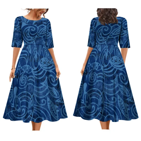 New Tapa Melanesia Pacific Island Design Plus Size Dresses Women Lady Elegant Pleated Swing Fit And Flare Maxi Dress Custom