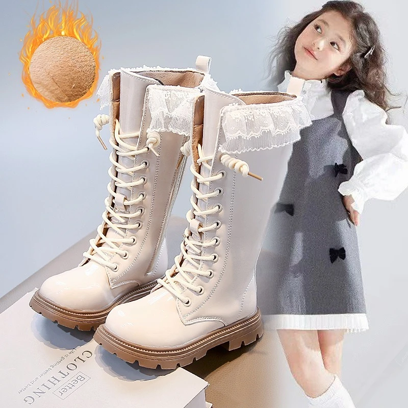 الفتيات الأخفاف أصابع مستديرة توج لينة أسفل الاطفال الأحذية الجلدية تنوعا 2025 الخريف الشتاء الأطفال أحذية عالية عدم الانزلاق الحلو #4