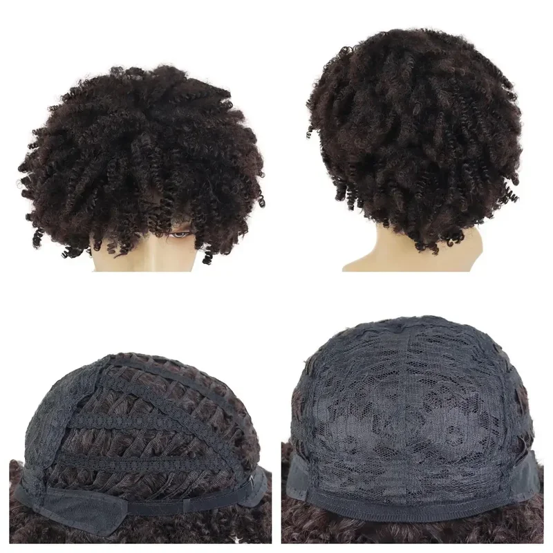 GNIMEGIL Synthetische Afro-Lockenhaar-Perücke mit Pony für Herren, kurzes Naturhaar, männliche Perücke, 80er-Jahre-Kostüm, Halloween-Perücke, Cosplay-Perücken