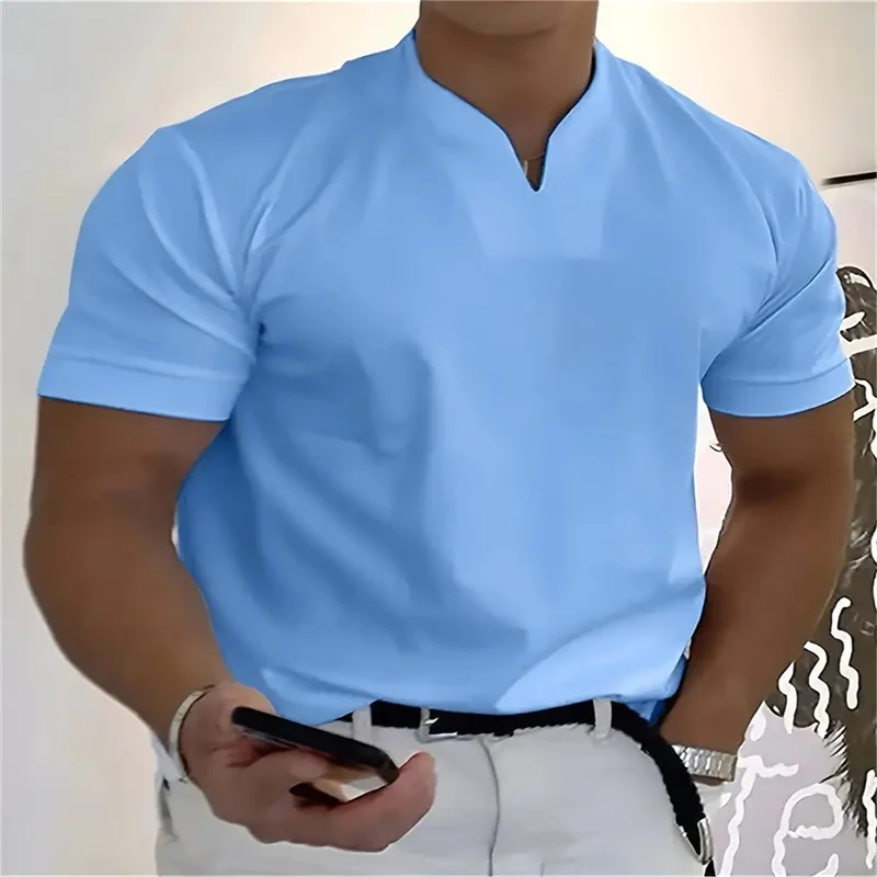 

A fashionable V-neck short-sleeved base top for men, a light and breathable T-shirt, suitable for daily casual sports wear