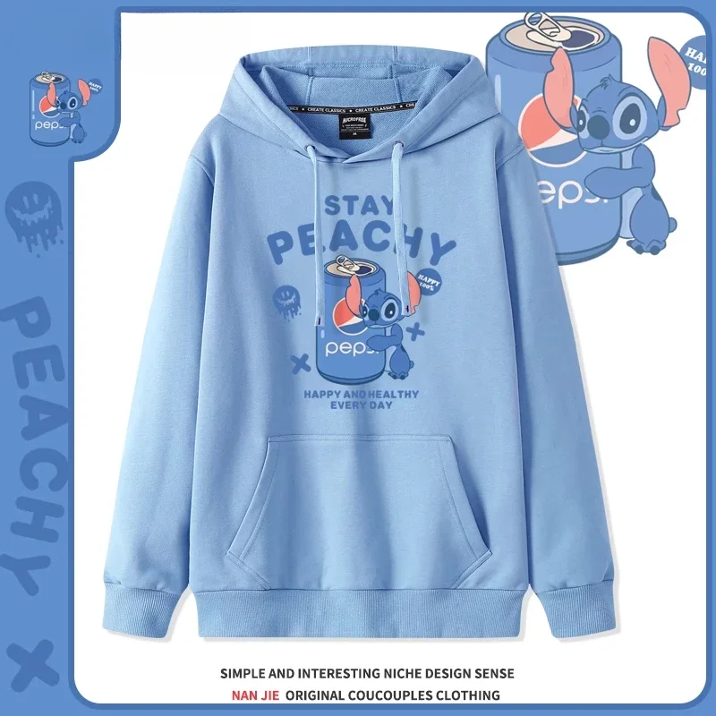 Disney การ์ตูน Hoodie เสื้อคู่ Stitch เสื้อกันหนาวคู่ผู้หญิงรุ่นผู้ชายผู้หญิงหลวมคู่สวม Hooded TOP เสื้อกันหนาววัยรุ่น