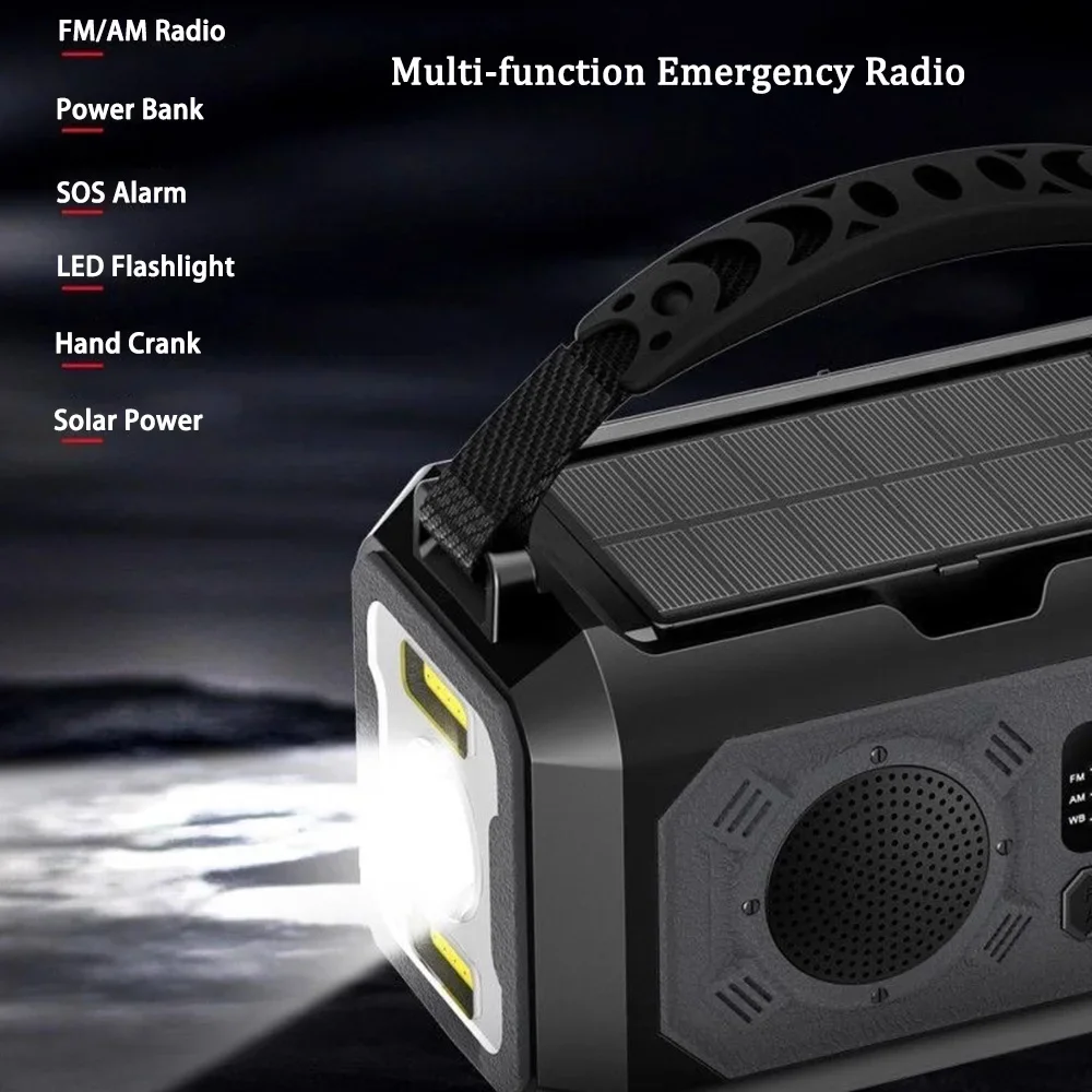 12000mAh Portable Radio With Hand Cranked Solar Charging AM FM WB With LED Flashlight Portable Power Bank Outdoor Emergency Radi