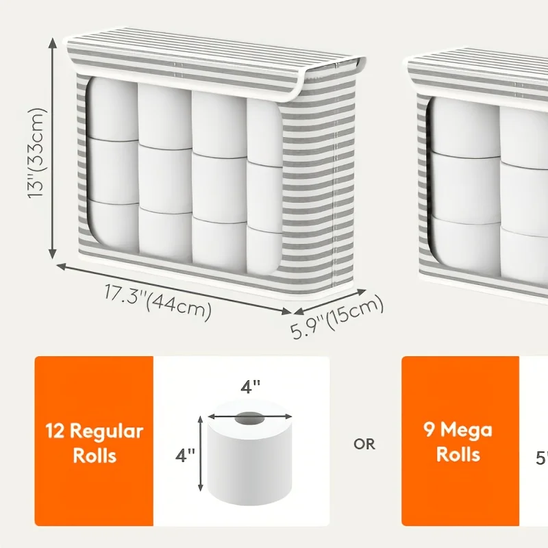 Toilet Paper Storage Holder for 9 To 12 Rolls, Foldable Fabric Toilet Paper Basket with Lid for TP, Towels and Toiletries view 6