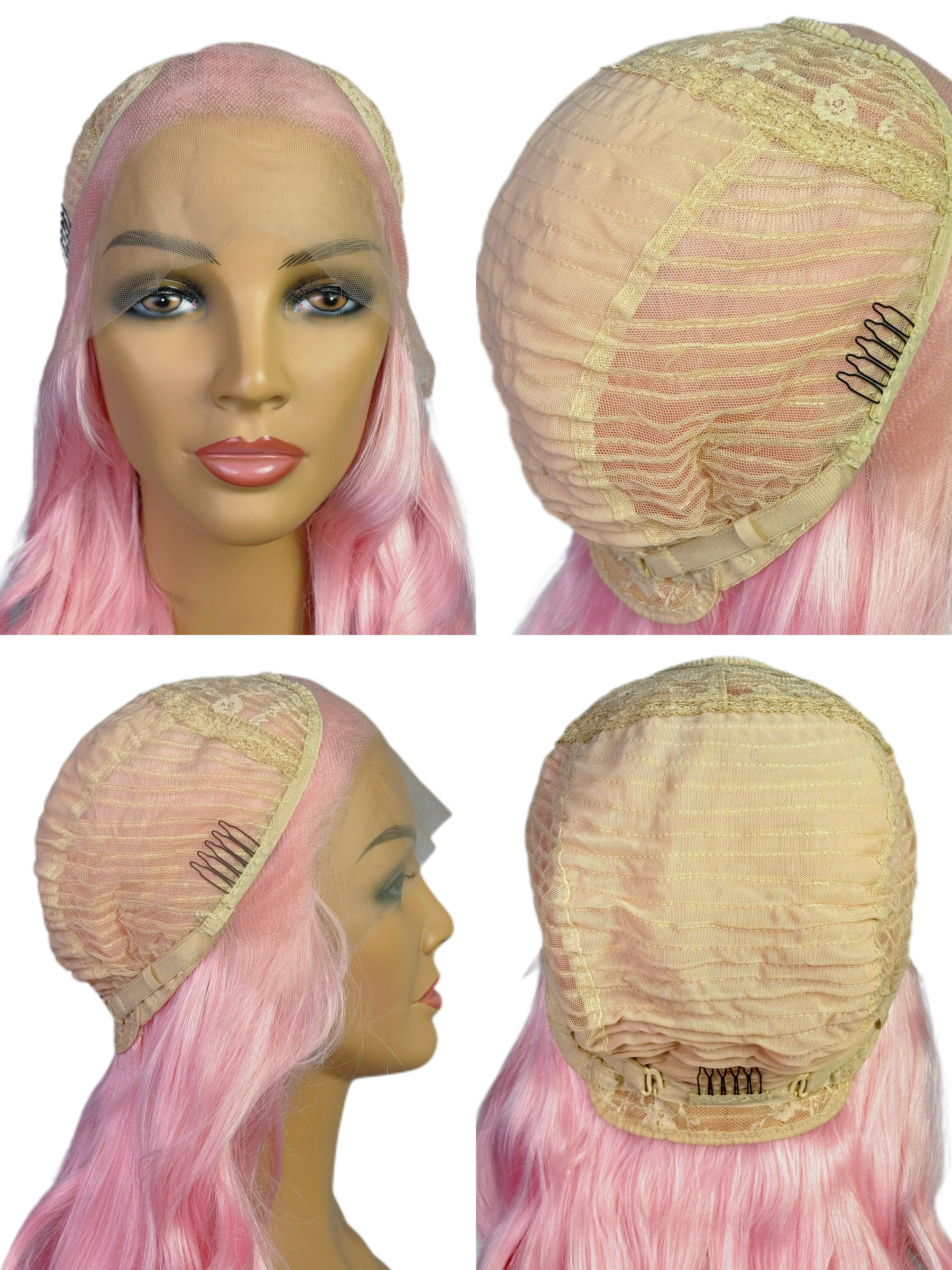 Pink Long Wave Wigs Synthetic Transparent Lace Front Wigs 180Density Heat Resistant For Women\'s Daily Party Cosplay Use Wavy Wig