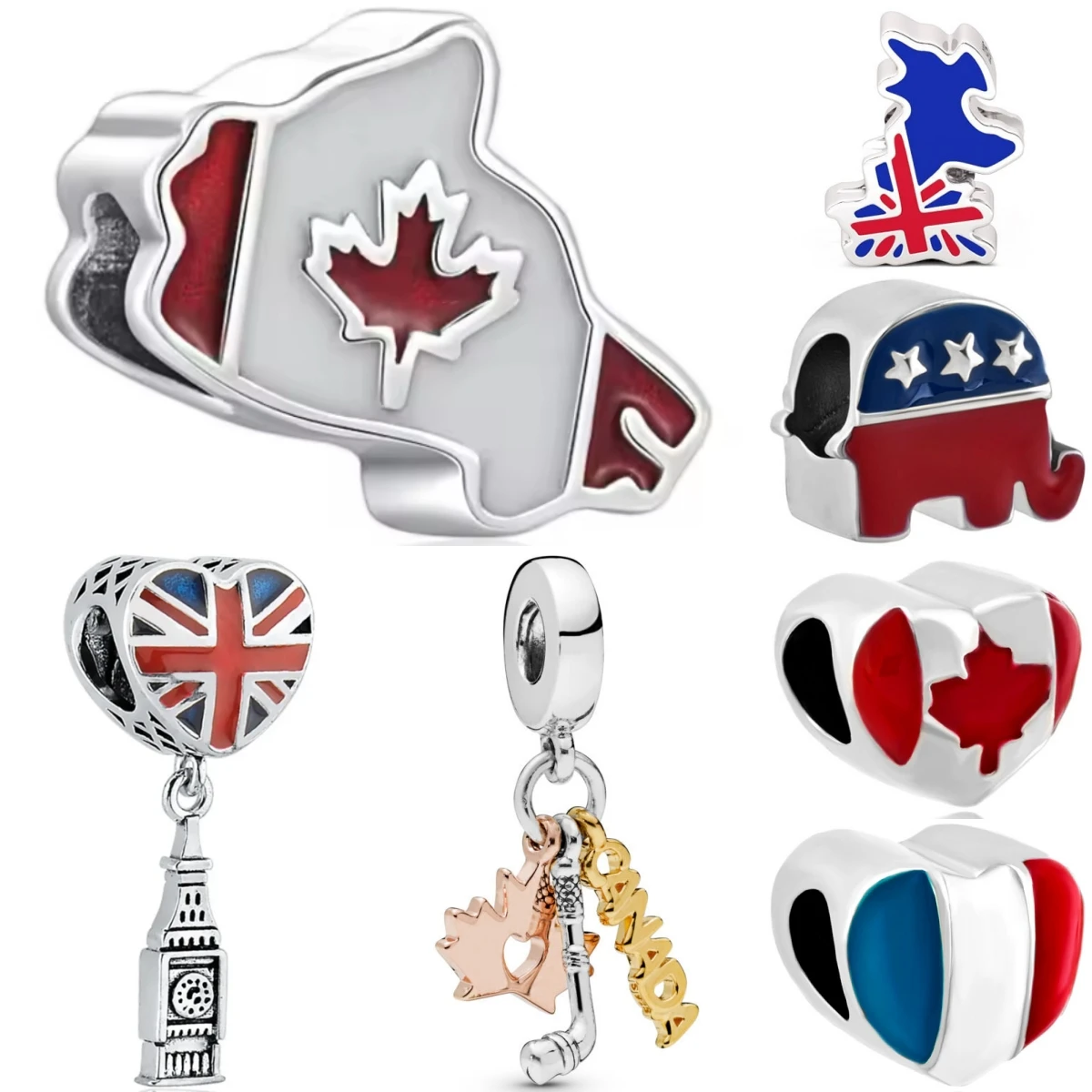 

New 925 Sterling Silver Flag Series Charm Of Chain Bead Fit Original Bracelet Accessories DIY Ladies Jewelry