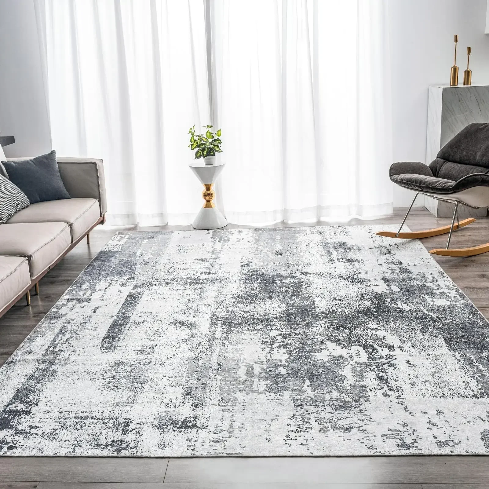 Washable Rug 8'x10' Abstract Machine Washable Rugs Ultra-Thin Area Rugs for Living Room Non Slip Stain Resistant Modern Large Ca