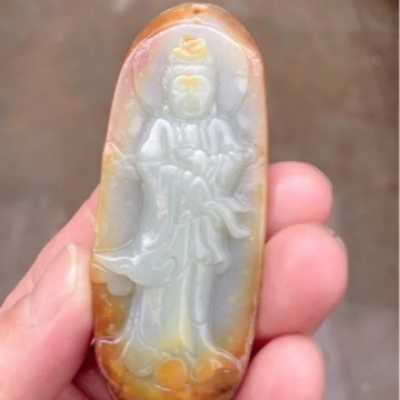 

Красивый цветной кулон Гуаньинь из нефрита Хэтиан, модный и универсальный