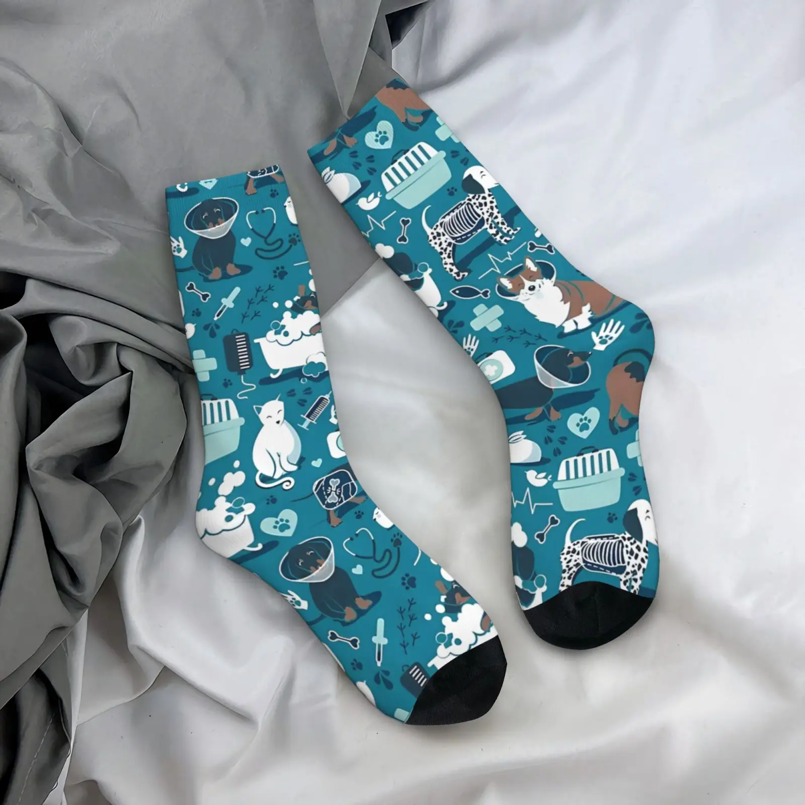 

1 Pair Pet Doctor Medicine Compression Socks Polyester Knit Fabric Hand Washable Happy Healthy Animal Friends Design