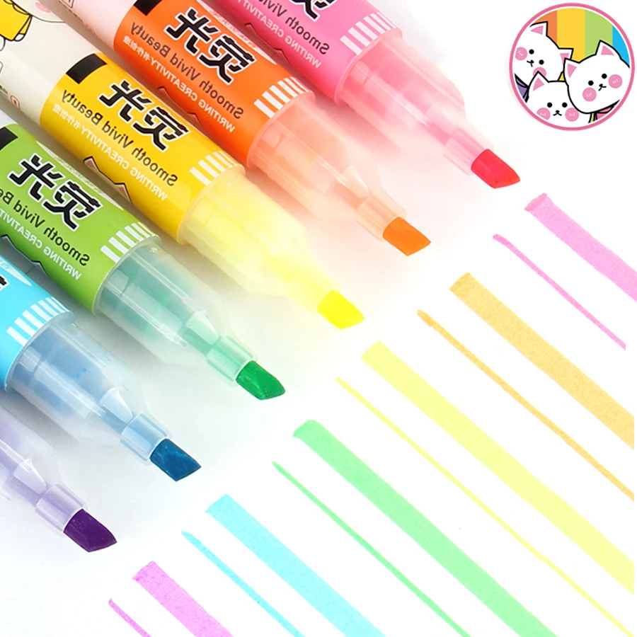 6 colors/box invisible pen candy gel highlighter large-capacity tilt-head paint pen non-smudge color fluorescent marker