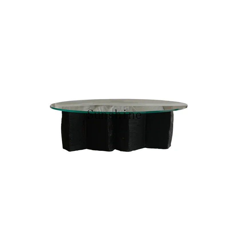

Solid wood glass living room simple round modern creative wabi sabi coffee table