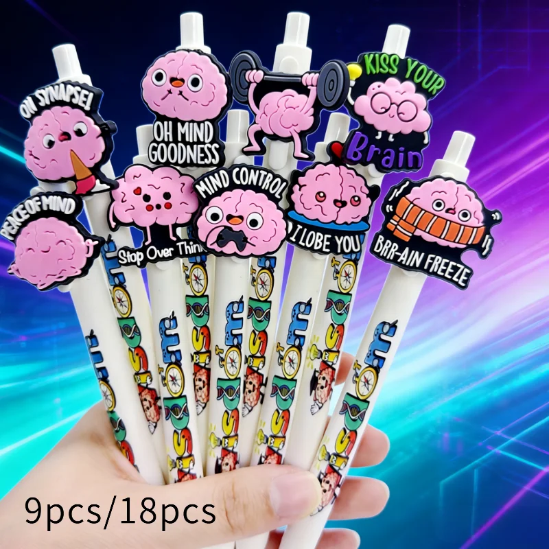 

9pcs/18pcs Technology Brain Theme Ballpoint Pen Creative Technology Student Writing Gift Pen Black Quick Drying Ballpoint Pen