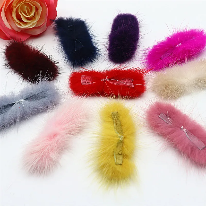 40 Pieces Mink Fur Pom-pom Bow Tie DIY Hairpin Headdress Corsage Bow Tie DIY Bowknot Phone Case Crafts Materials 3*7cm