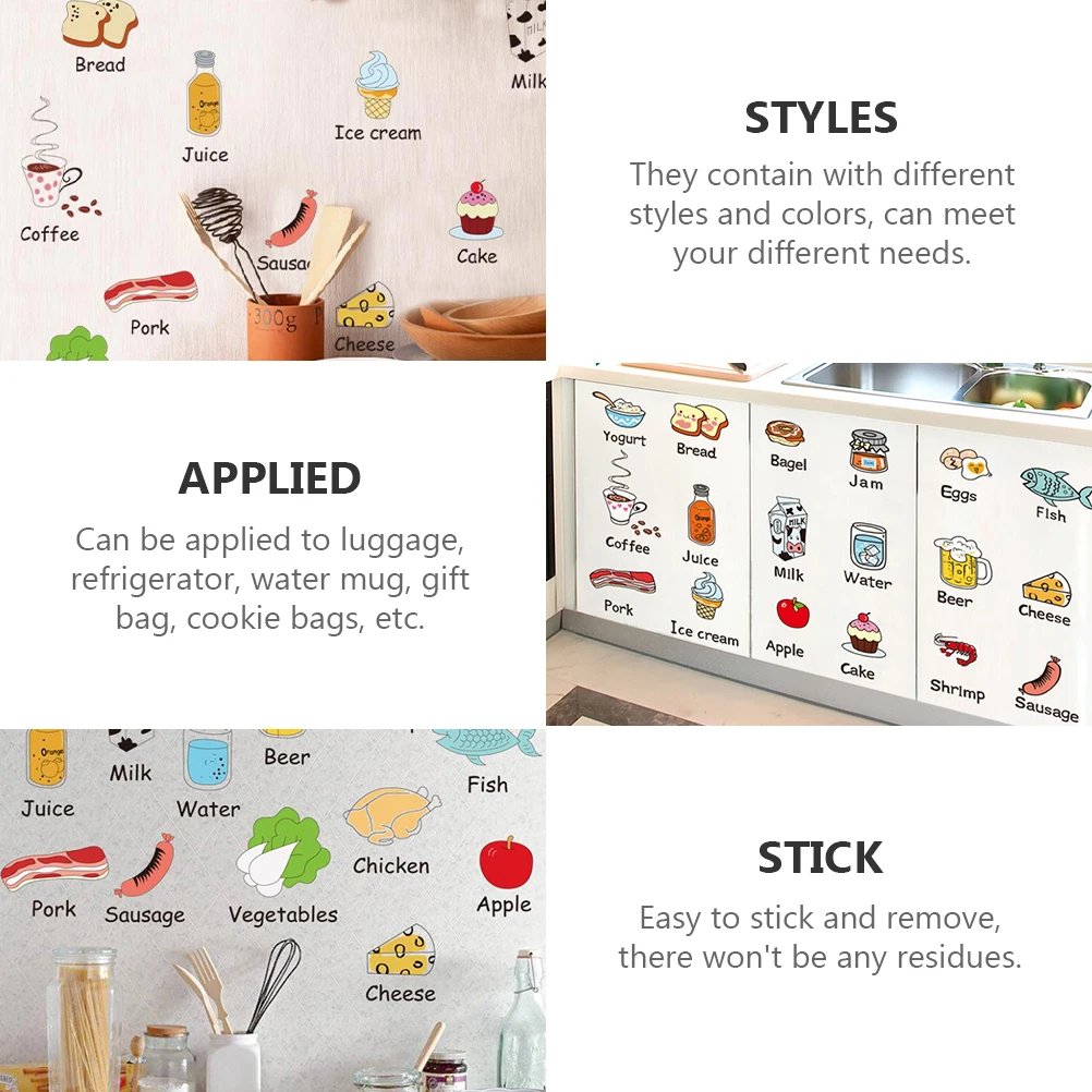 

2pcs Food Decorative Stickers Vegetables Meat Pvc Refrigerator Wall Kitchen Art Stickers Luggage Mug Gift Bag Cookie