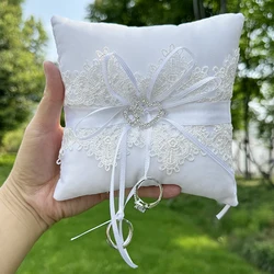 1 Pcs Wedding Rings Pillow Western Props Bowknot Double Heart Rings Cushion Bridal Wedding Rings Holder Wedding Supplies