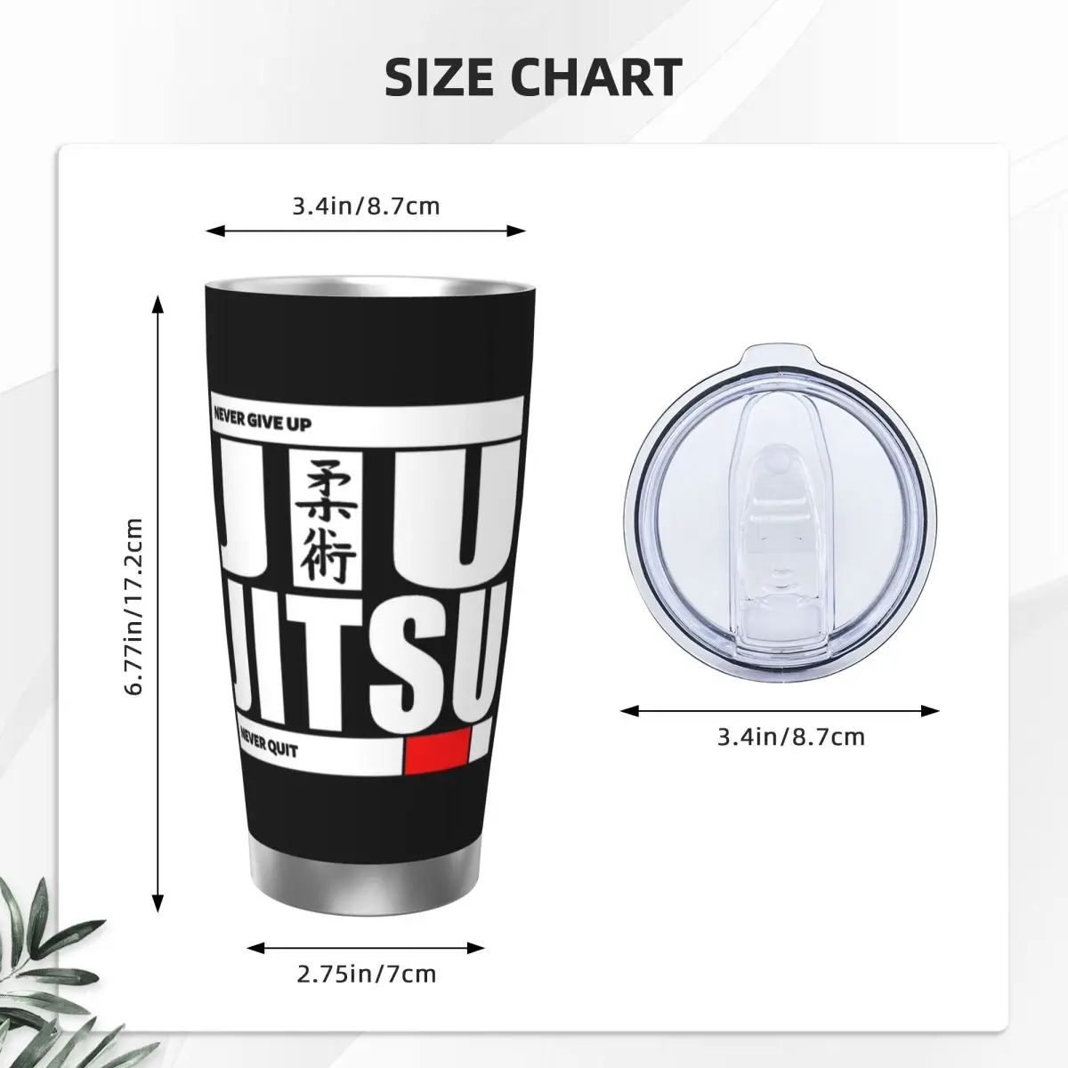 Jiu Jitsu - Never Give Up Never Quit Stainless Steel Tumbler Vacuum Insulated Mugs Thermal Cold Cup Straw With Lid 20oz